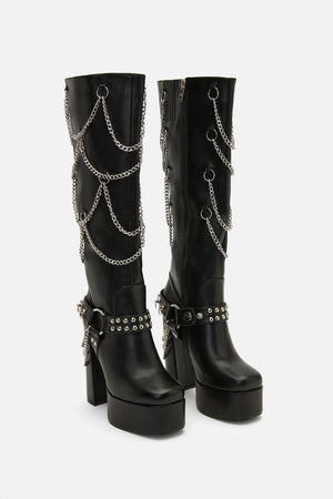 Black Friday - Chained In Heel Boots - black