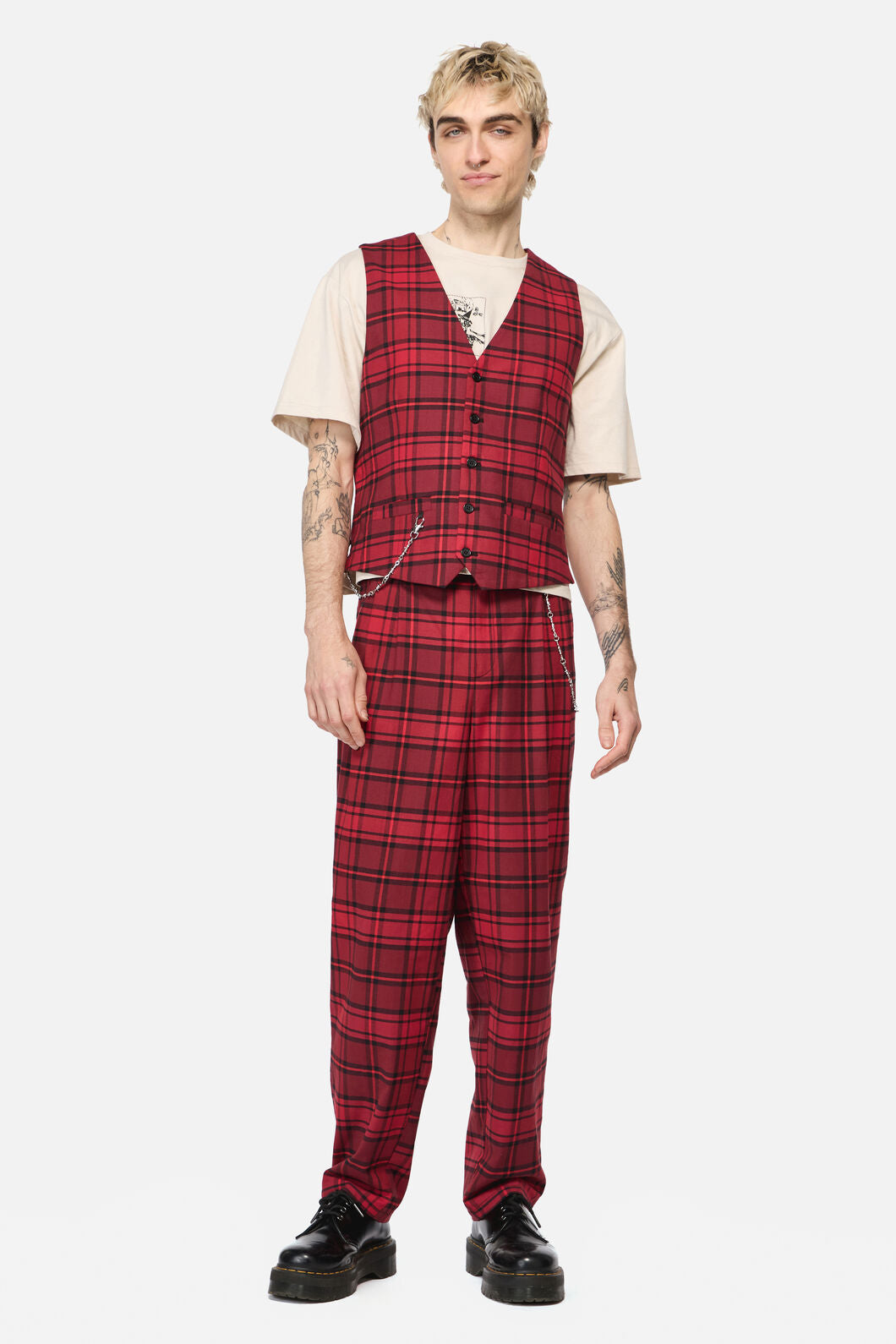 Dangerfield - Over It Tartan Slim Fit Pants - red