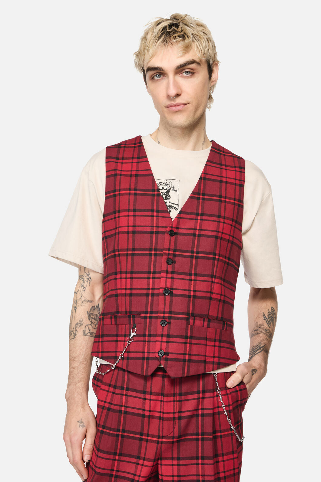Dangerfield - Over It Tartan Vest - red