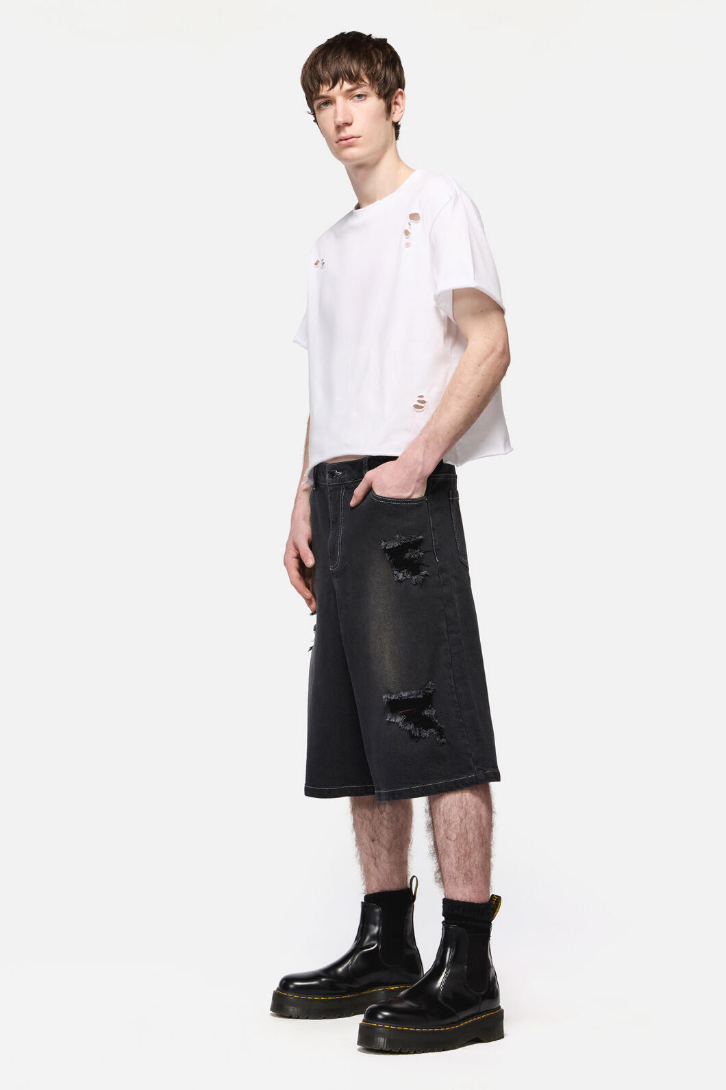 Dangerfield - DenimDistressedUniWideLegJorts - black