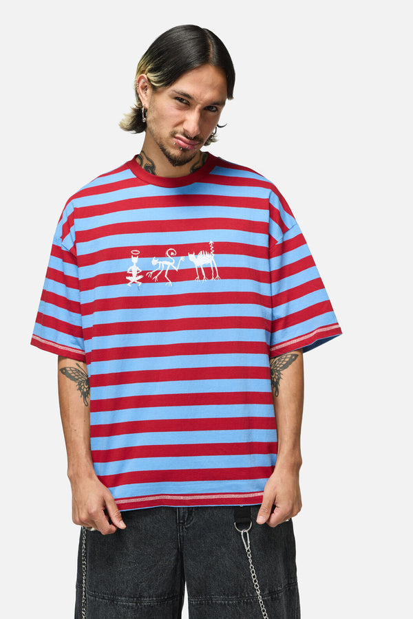 Dangerfield - Alchemy Stripe Tee - blue-red