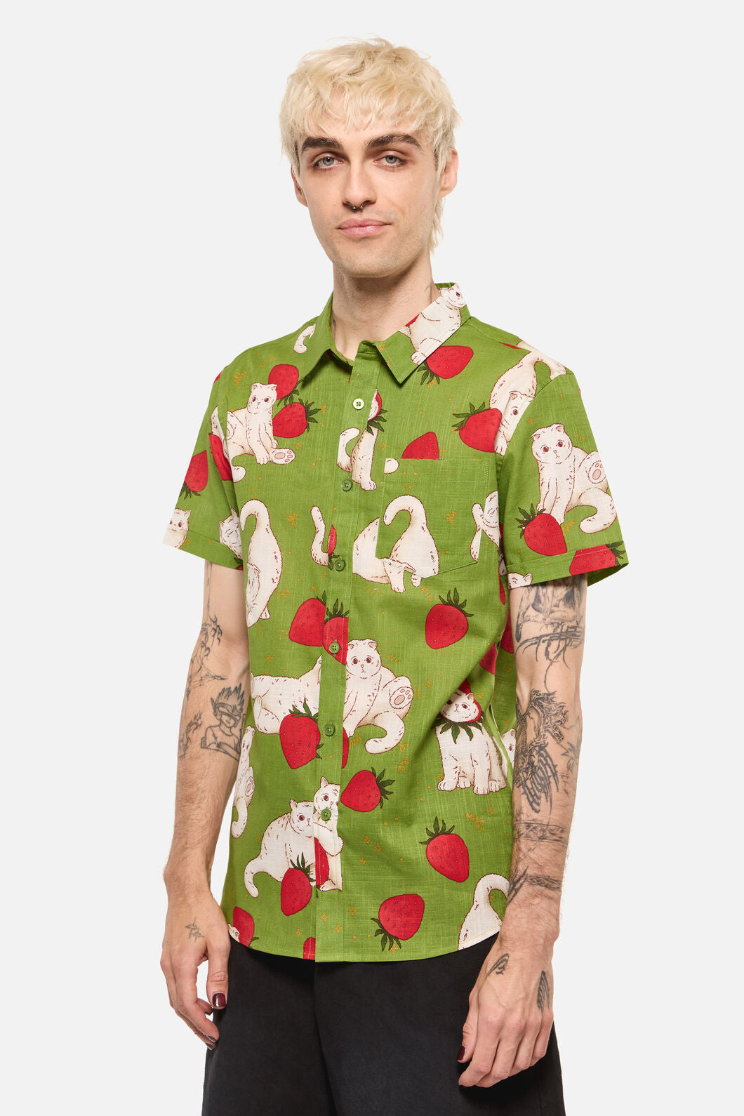 Dangerfield - Strawberry Cats SS Shirt - green