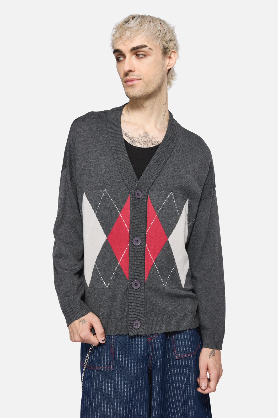 Dangerfield - Tricksters Argyle Cardi - grey