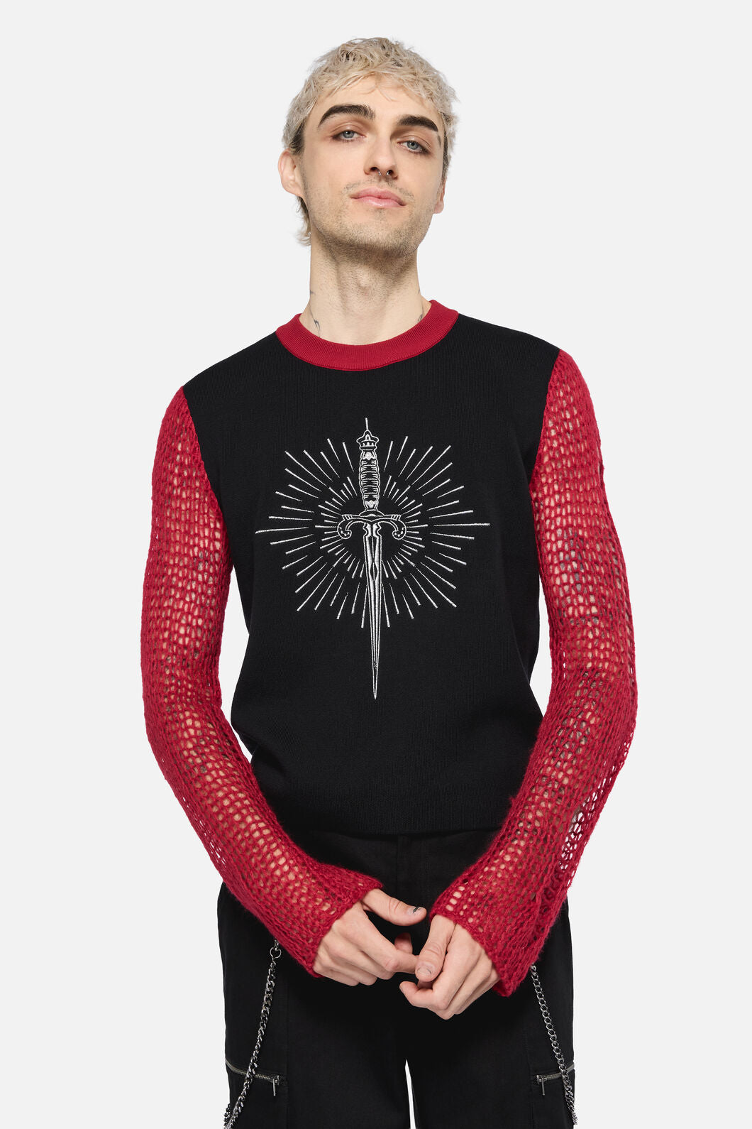 Dangerfield - Dagger Goth Distressed Knit - black-red