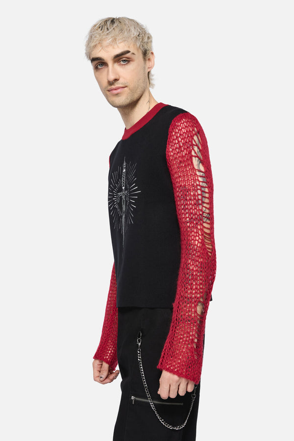Dangerfield - Dagger Goth Distressed Knit - black-red