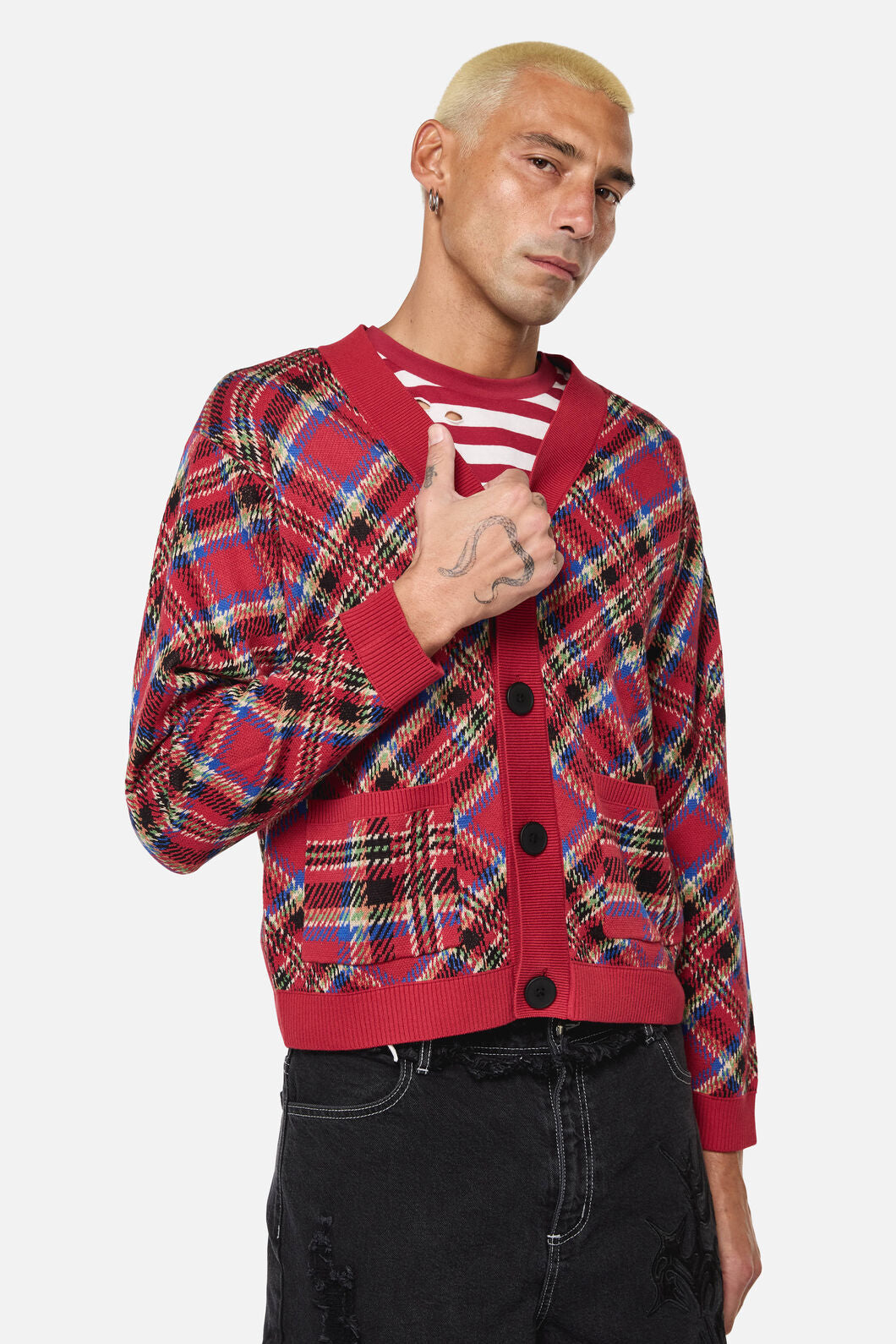 Dangerfield - Crowned Tartan Cardi - red