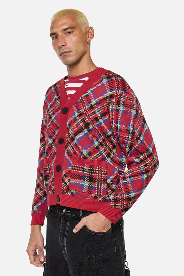 Dangerfield - Crowned Tartan Cardi - red