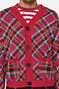 Dangerfield - Crowned Tartan Cardi - red