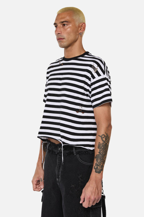 Dangerfield - Sigil Goth Stripe Distressed Tee - black-white