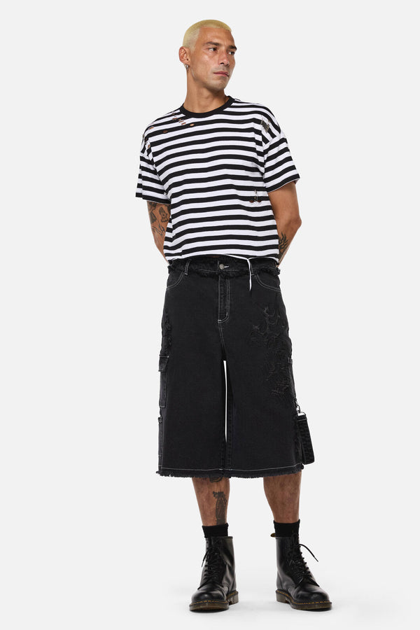 Dangerfield - Sigil Goth Stripe Distressed Tee - black-white