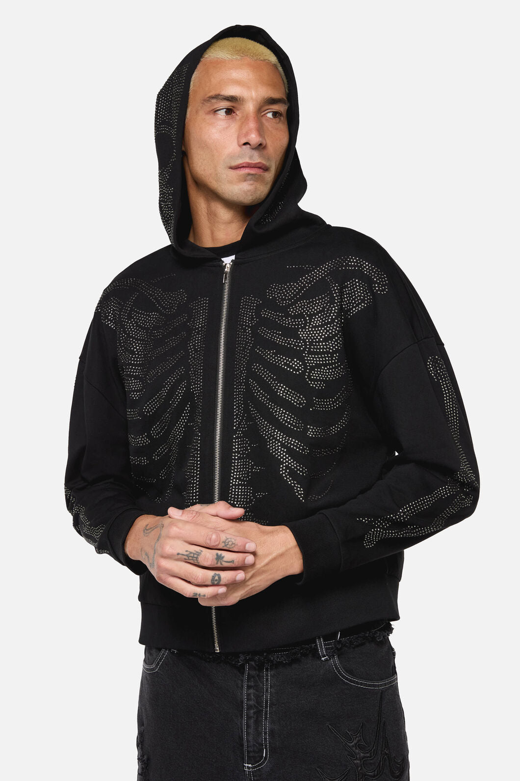 Dangerfield - Skele Diamonte Zipper Hoodie - black