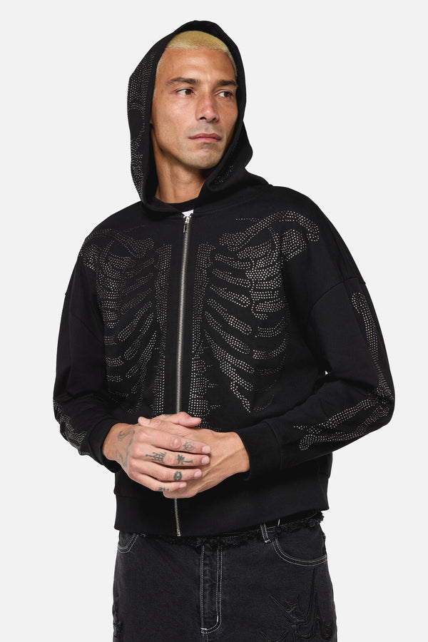Dangerfield - Skele Diamonte Zipper Hoodie - black
