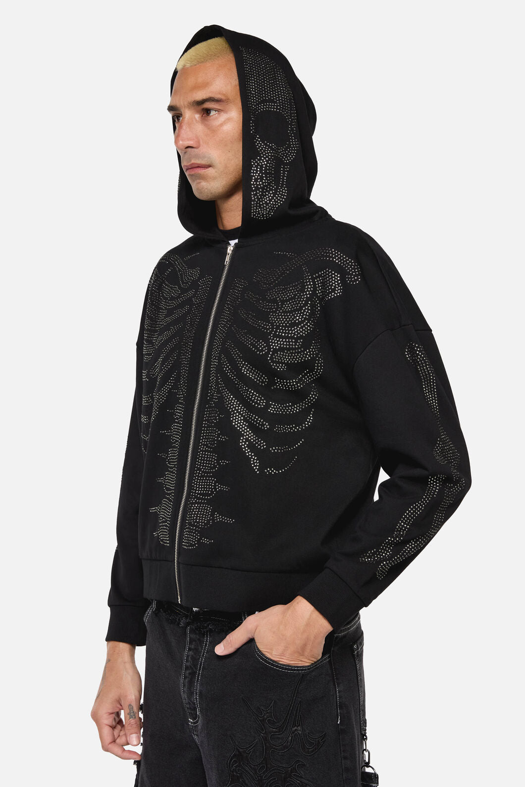 Dangerfield - Skele Diamonte Zipper Hoodie - black