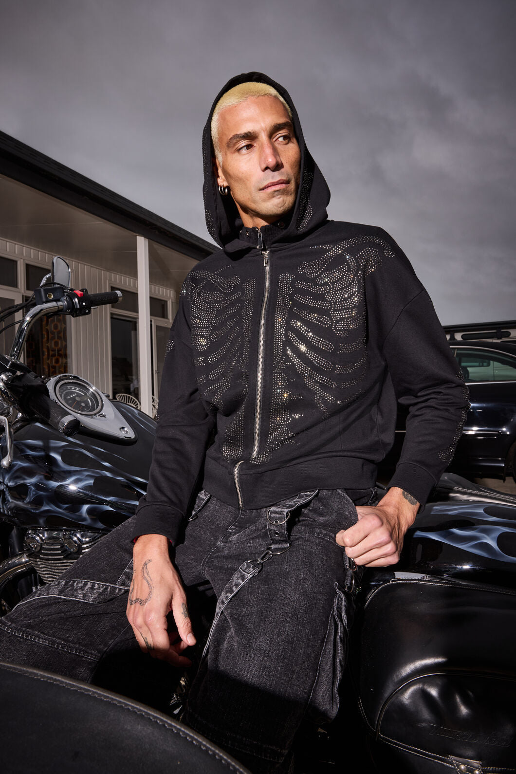 Dangerfield - Skele Diamonte Zipper Hoodie - black