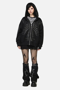 Dangerfield - Skele Diamonte Zipper Hoodie - black