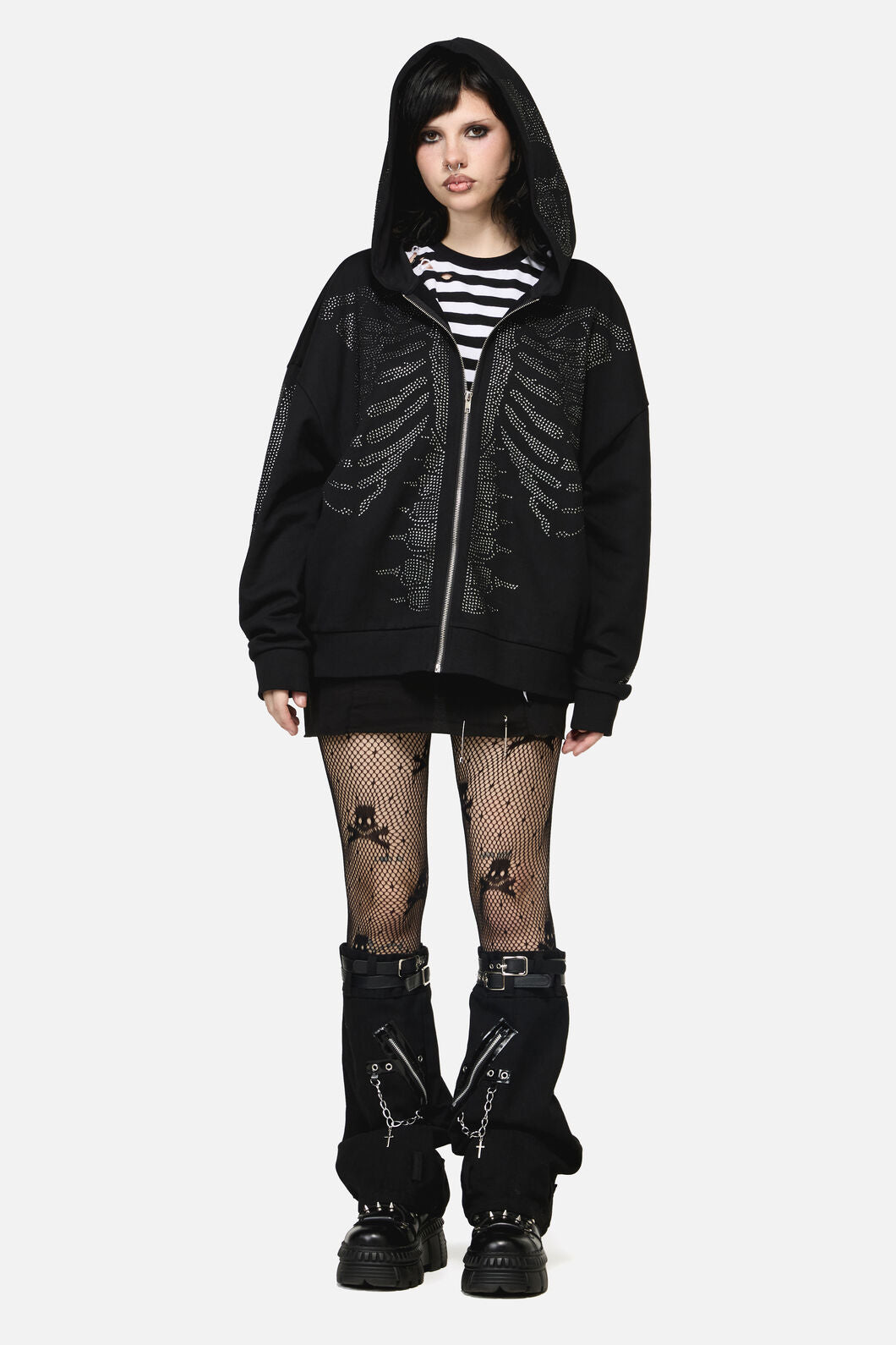Dangerfield - Skele Diamonte Zipper Hoodie - black