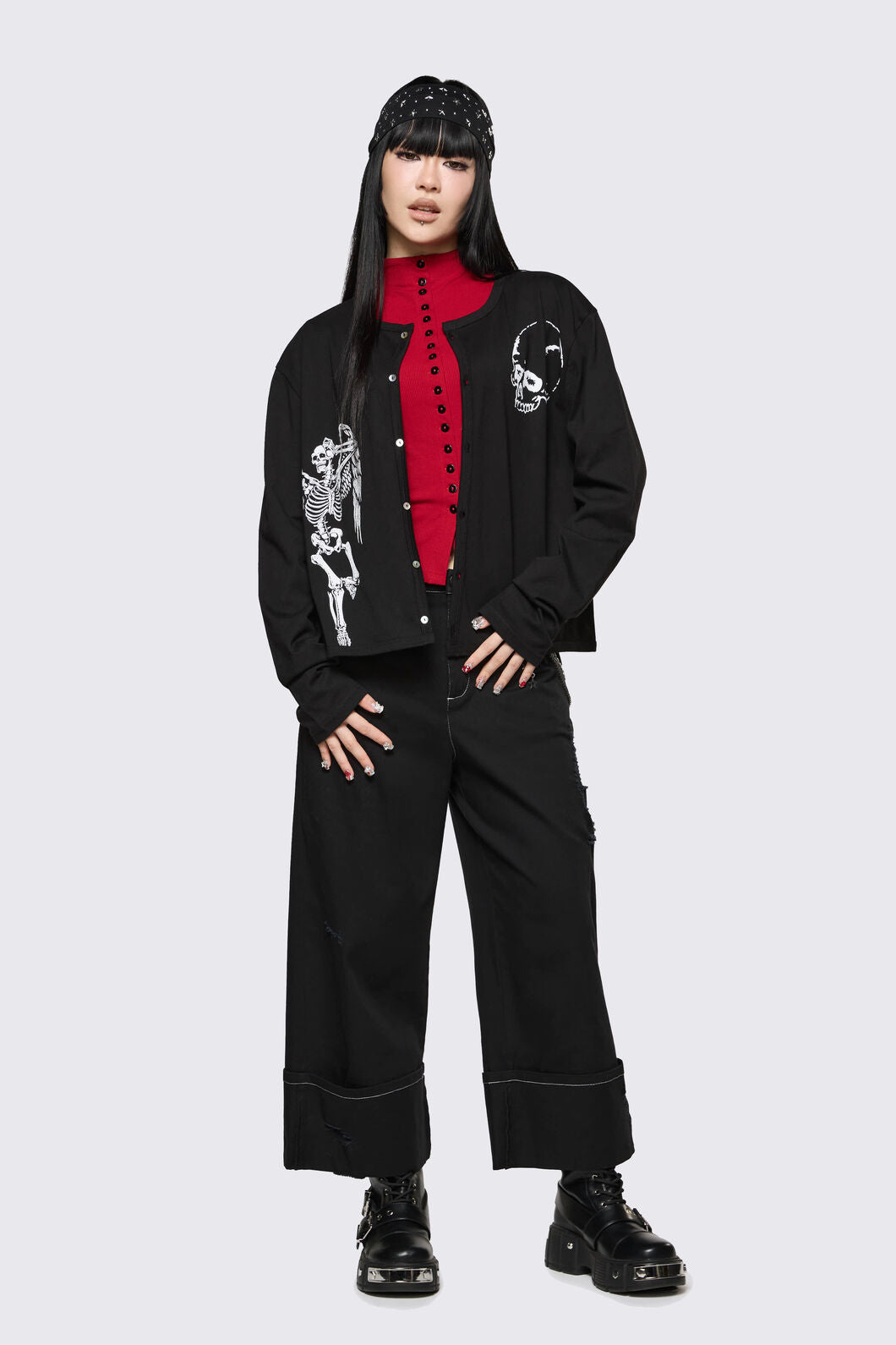 Dangerfield - Archangel Print Jersey Cardi - black