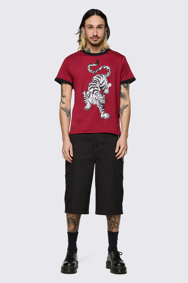 Dangerfield - Big Cat Retro Ringer Tee - red