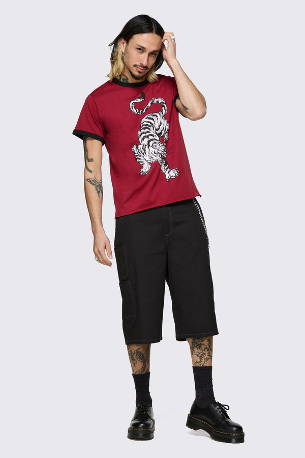 Dangerfield - Big Cat Retro Ringer Tee - red