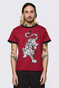 Dangerfield - Big Cat Retro Ringer Tee - red