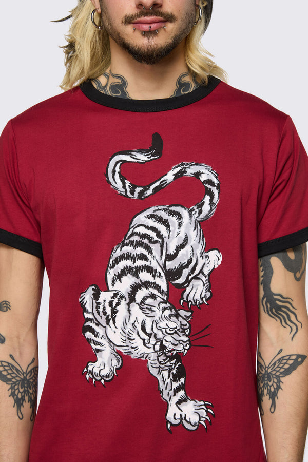 Dangerfield - Big Cat Retro Ringer Tee - red