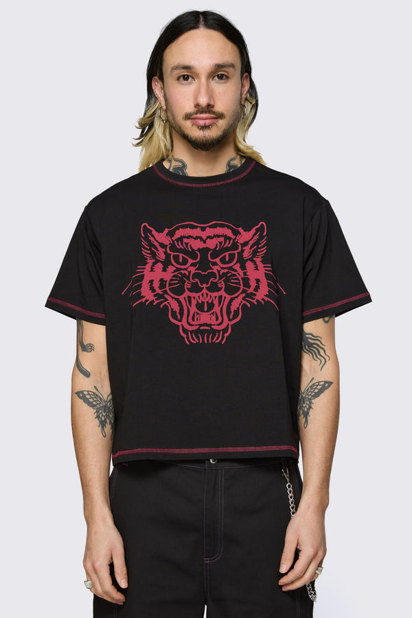 Dangerfield - Big Cat Crop Tee - black