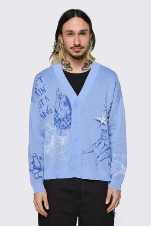 Dangerfield - Sketchy Cat V-Neck Cardigan - purple