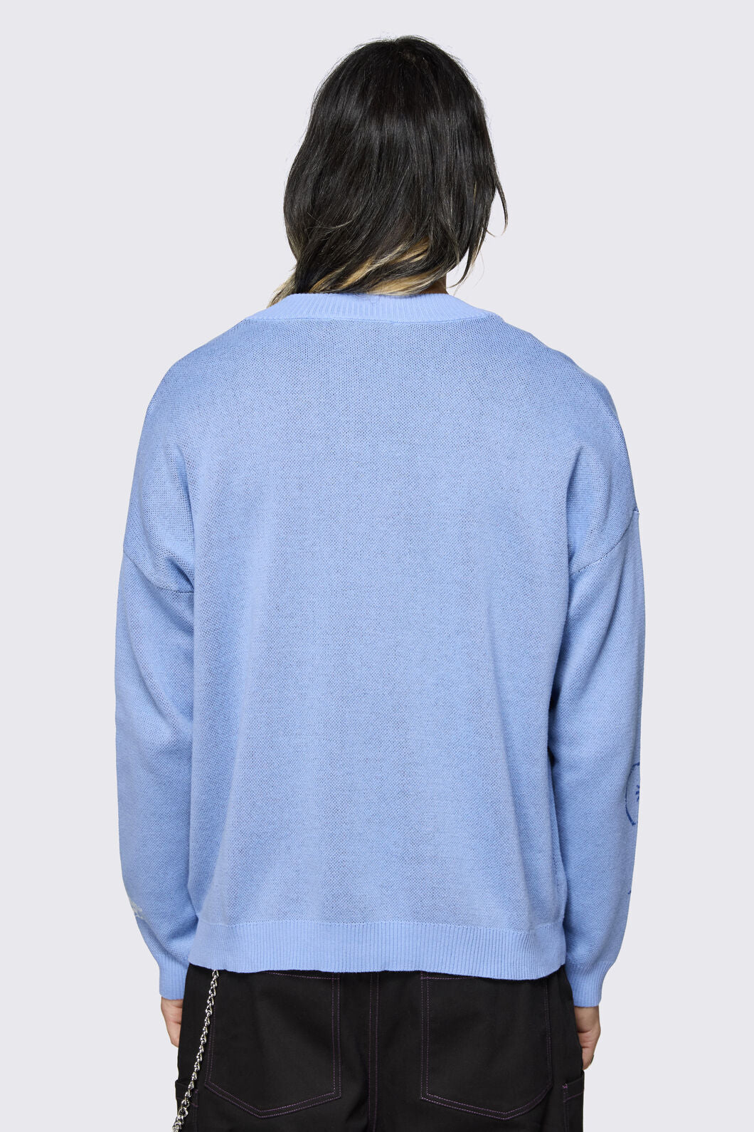 Dangerfield - Sketchy Cat V-Neck Cardigan - purple