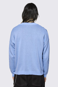 Dangerfield - Sketchy Cat V-Neck Cardigan - purple