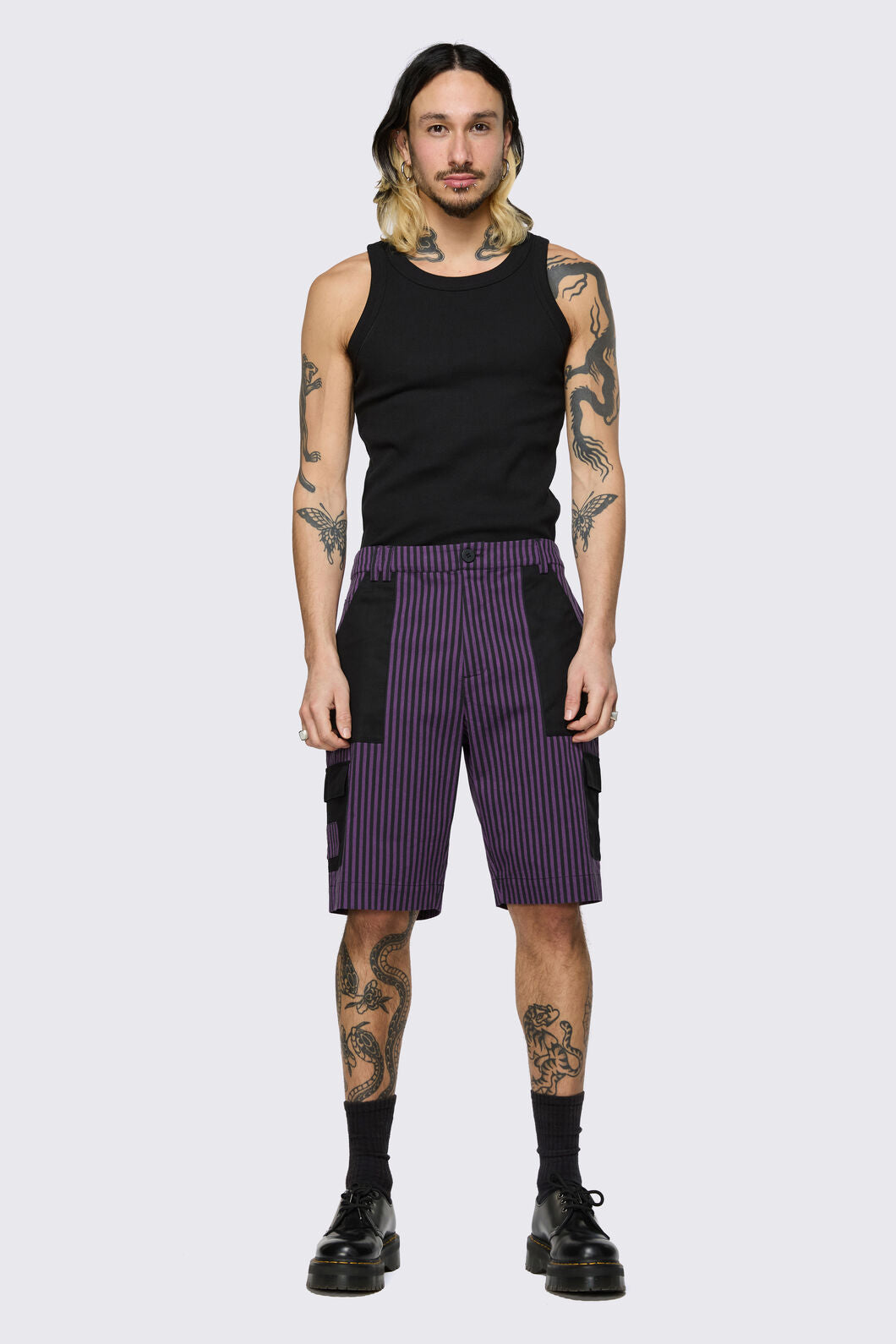 Dangerfield - Spectre Pinstripe Shorts - purple