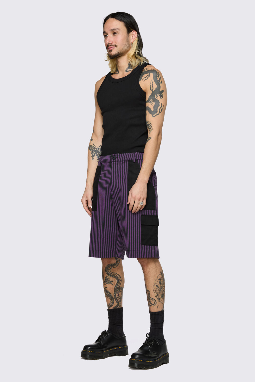 Dangerfield - Spectre Pinstripe Shorts - purple