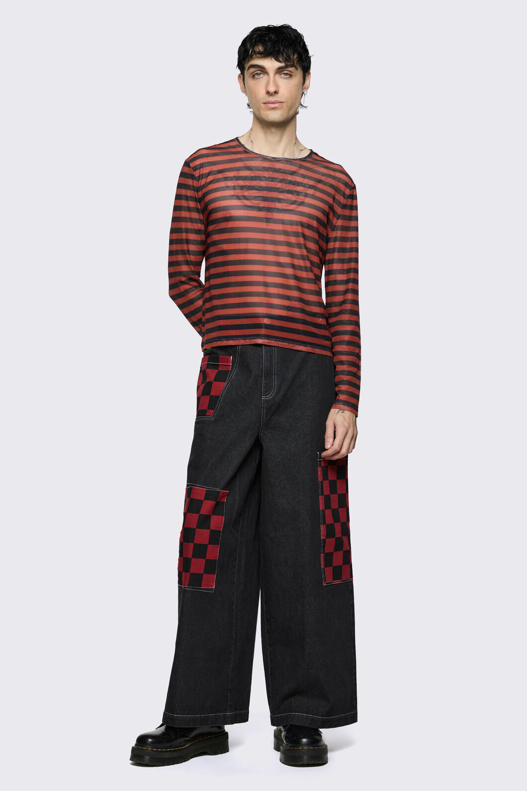 Dangerfield - Cosmic Stripe Mesh Top - black-red