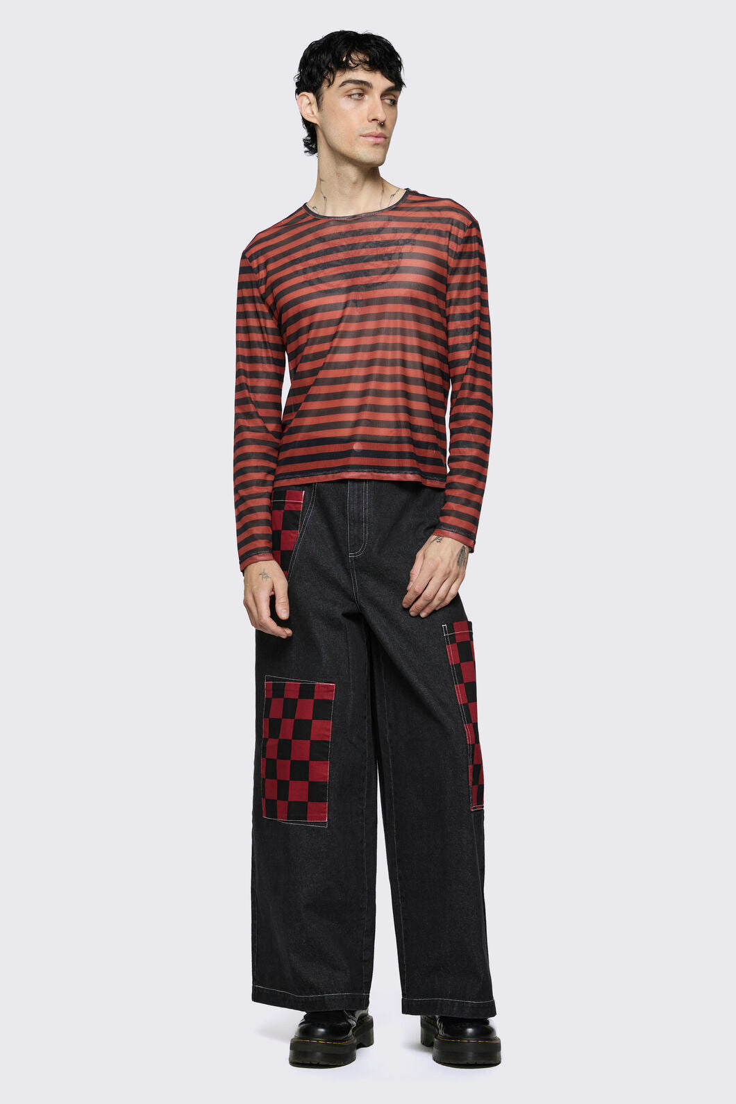 Dangerfield - Cosmic Stripe Mesh Top - black-red