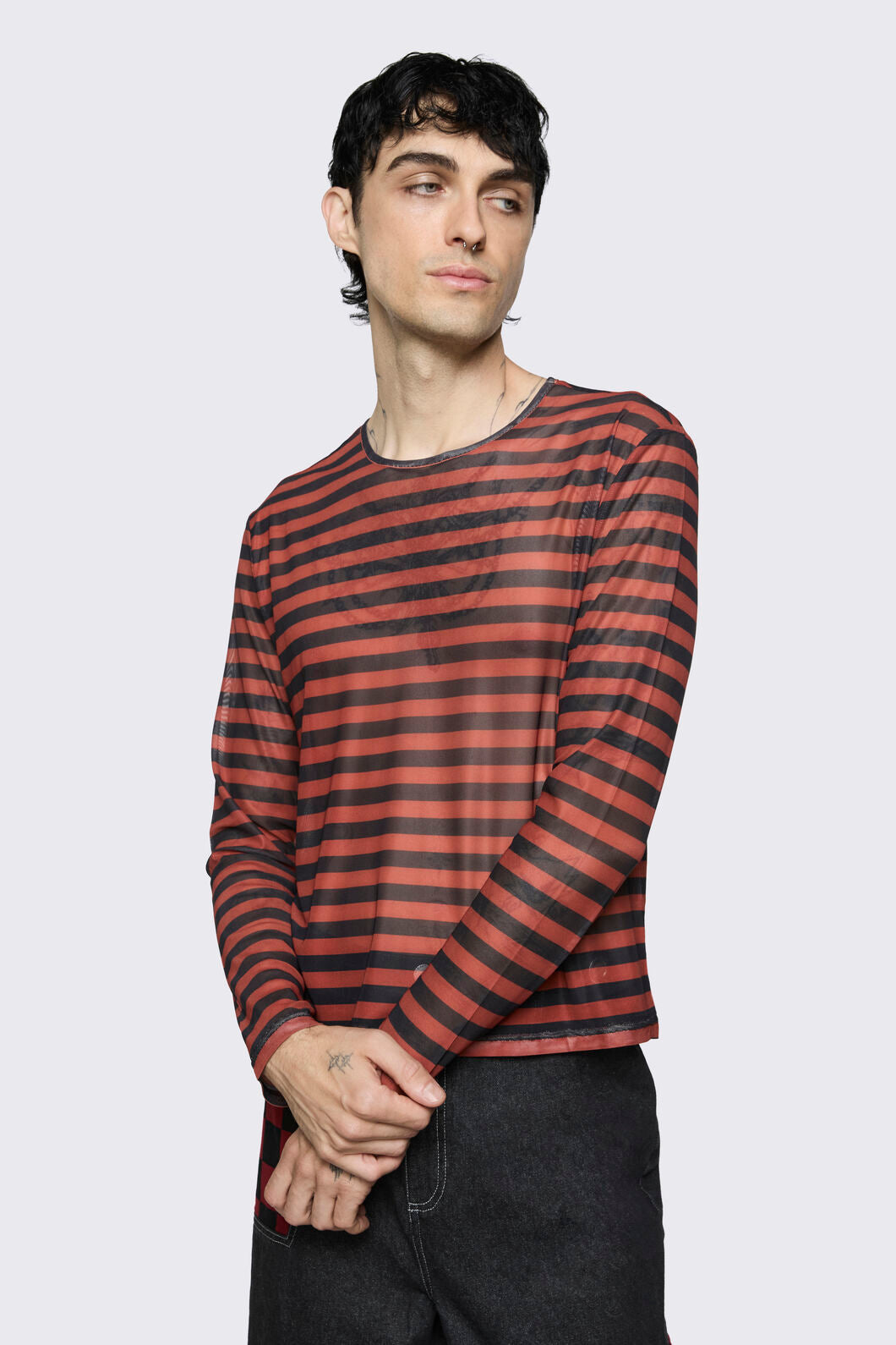 Dangerfield - Cosmic Stripe Mesh Top - black-red