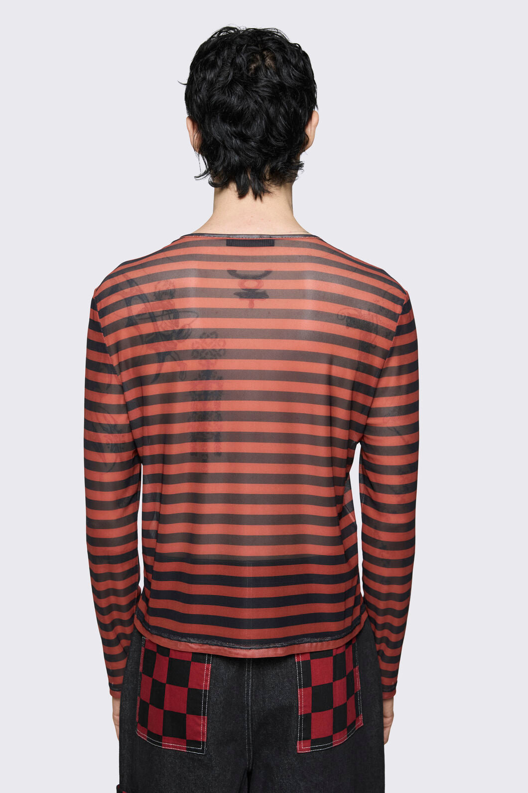 Dangerfield - Cosmic Stripe Mesh Top - black-red