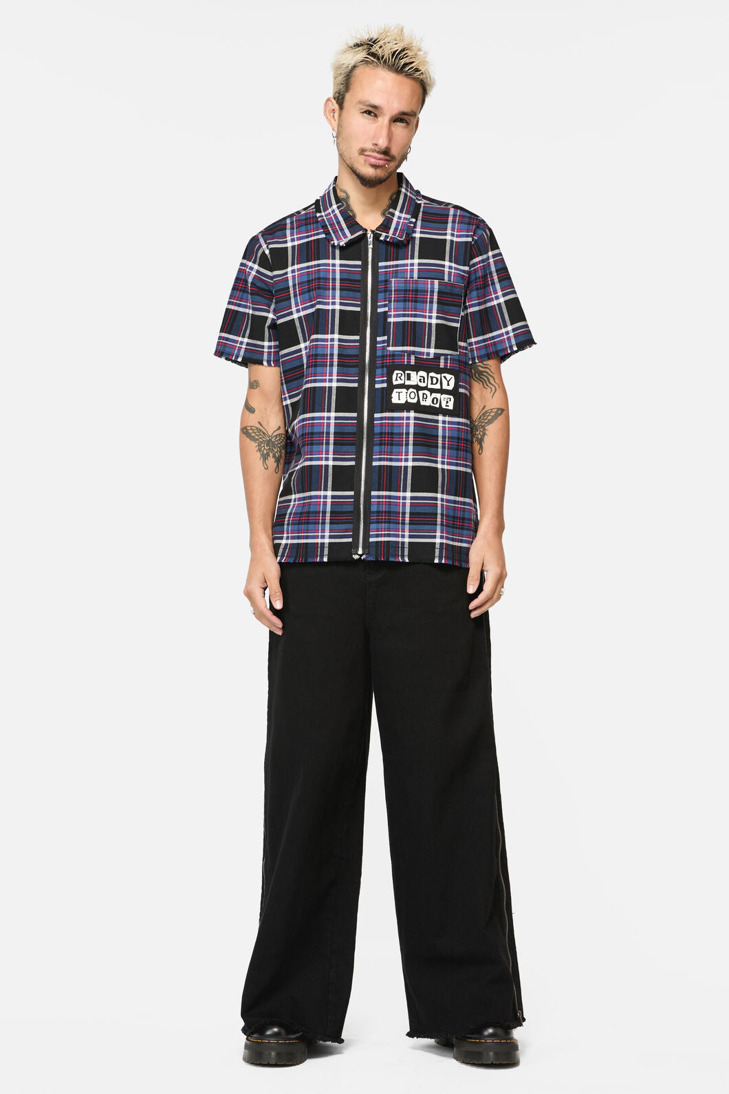 Dangerfield - Edgy Tartan SS Shirt - blue-red