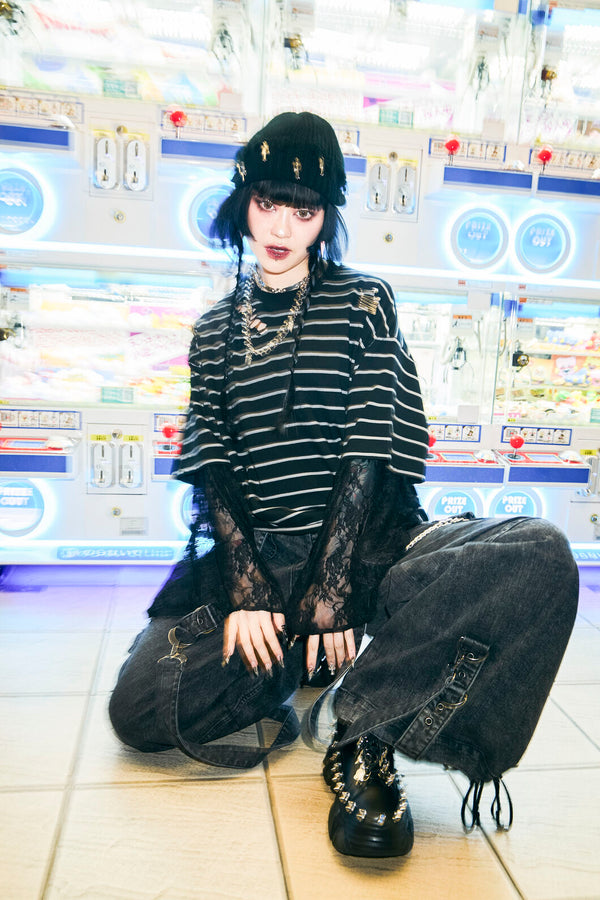 Dangerfield - Scribbles StripeyDistressedTee - black-grey