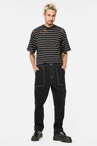 Dangerfield - Scribbles StripeyDistressedTee - black-grey