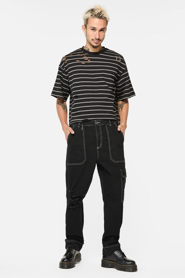 Dangerfield - Scribbles StripeyDistressedTee - black-grey