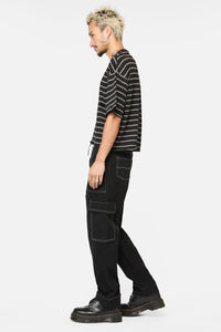 Dangerfield - Scribbles StripeyDistressedTee - black-grey