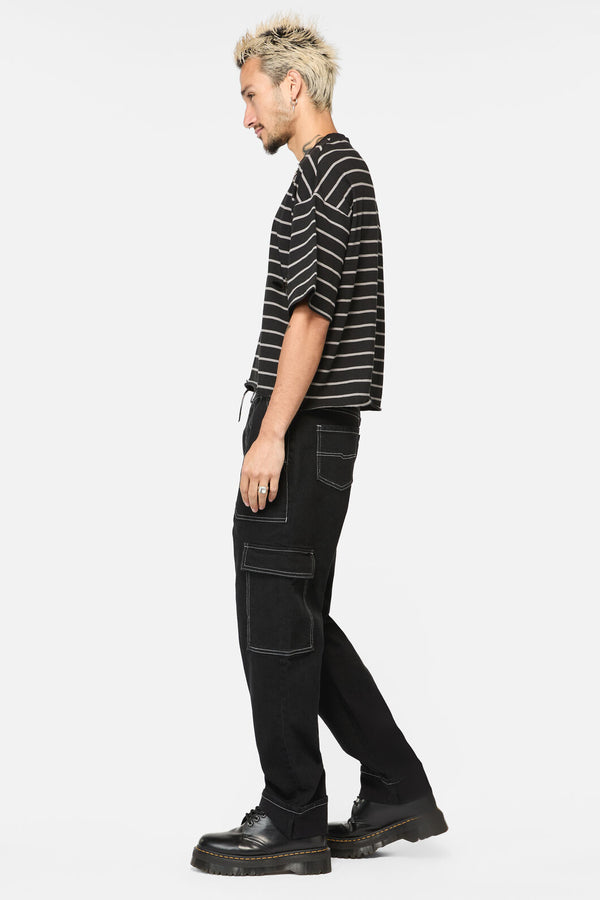 Dangerfield - Scribbles StripeyDistressedTee - black-grey