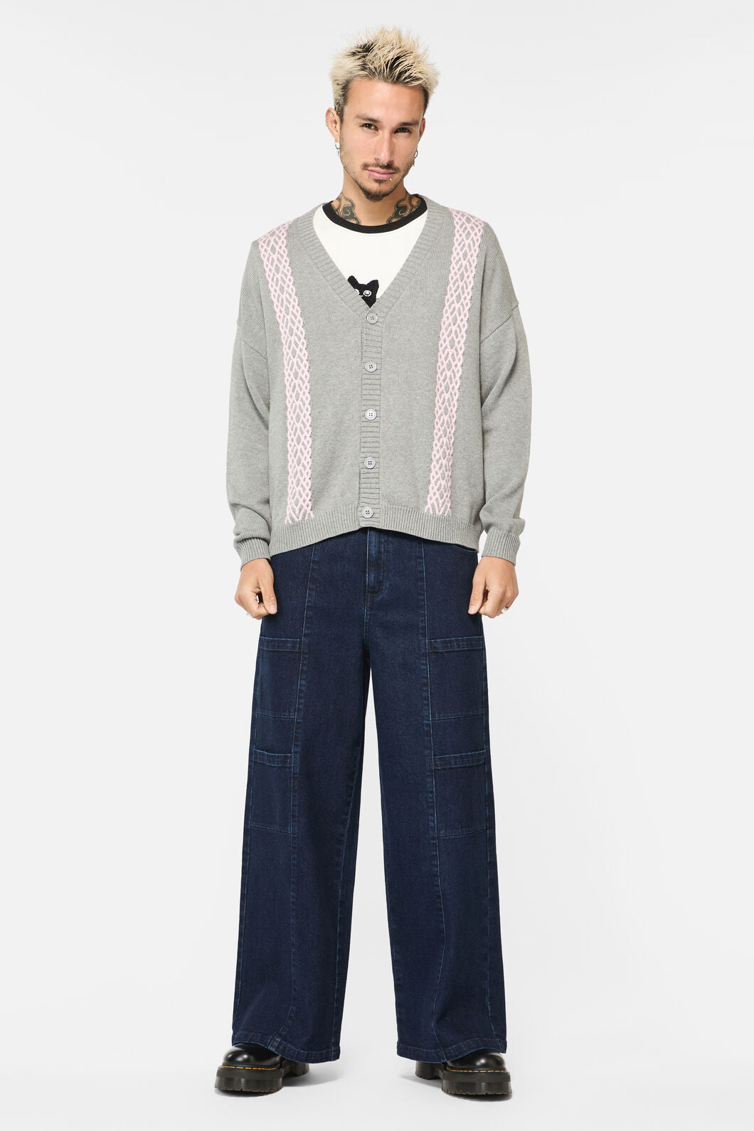 Dangerfield - Forgotten City Cable Knit Unisex Cardi - grey