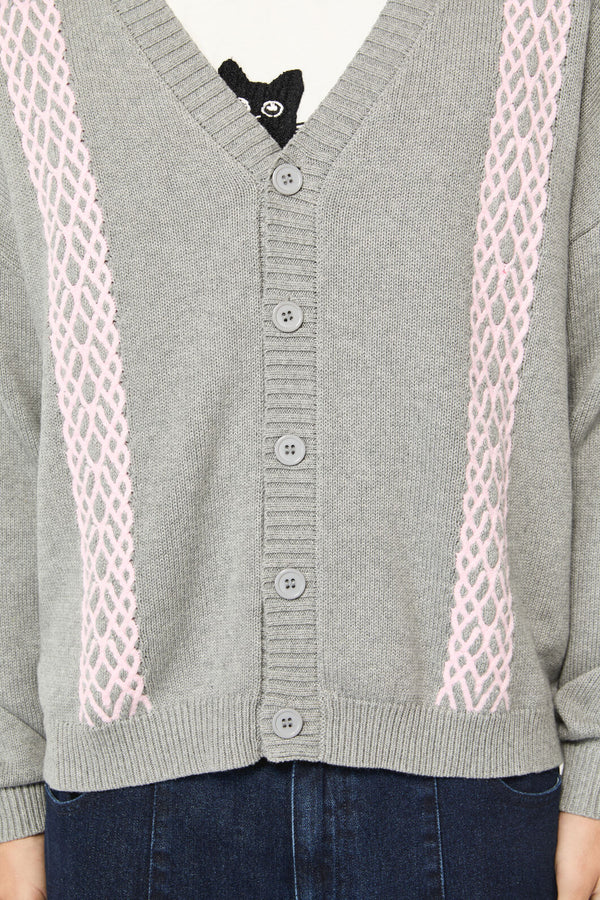 Dangerfield - Forgotten City Cable Knit Unisex Cardi - grey