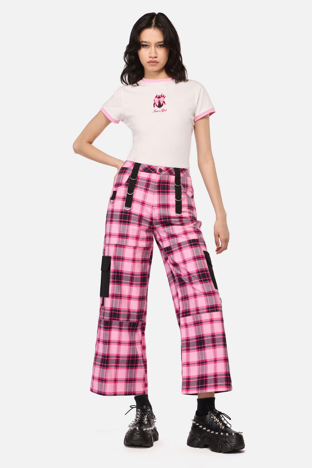 Dangerfield - Rococo Life Tartan Cargo Pants - pink