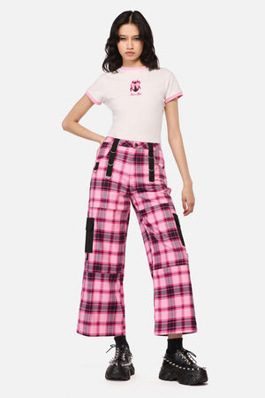 Dangerfield - Rococo Life Tartan Cargo Pants - pink