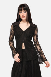 Dangerfield - Dark Pieridae Long Sleeve Lace Top - black