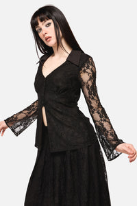 Dangerfield - Dark Pieridae Long Sleeve Lace Top - black