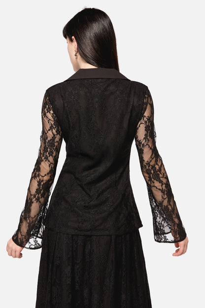 Dangerfield - Dark PieridaeLongSleeveLaceTop - black