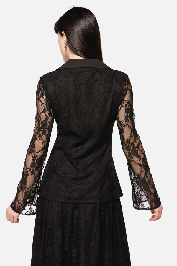 Dangerfield - Dark Pieridae Long Sleeve Lace Top - black