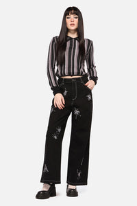Dangerfield - Dark Pieridae Embroidered Wide Leg Jean - black